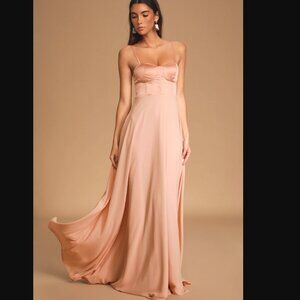 Lulus Best Part Of Me Blush Satin Bustier Maxi Dress - NWT!